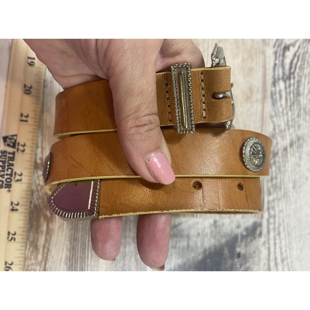 Partners Genuine Leather Women's Medium Two-tone Light Brown Stud Belt Thin 36 I
